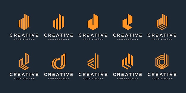 Set di modello creativo di progettazione di logo della lettera d