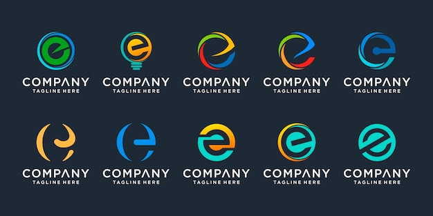 Set of creative letter e logo  template. icons for business of finance, consulting, simple.