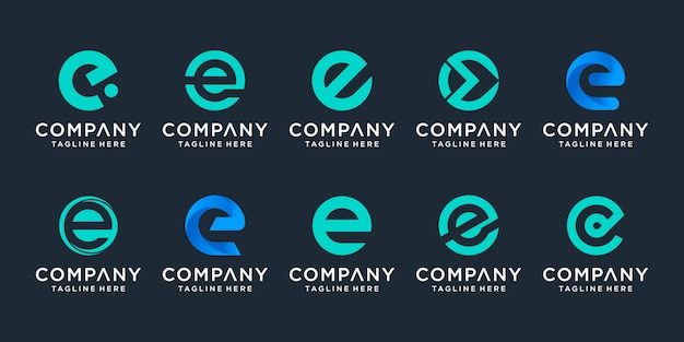 Set of creative letter e logo  template. icons for business of finance, consulting, technology, simple.