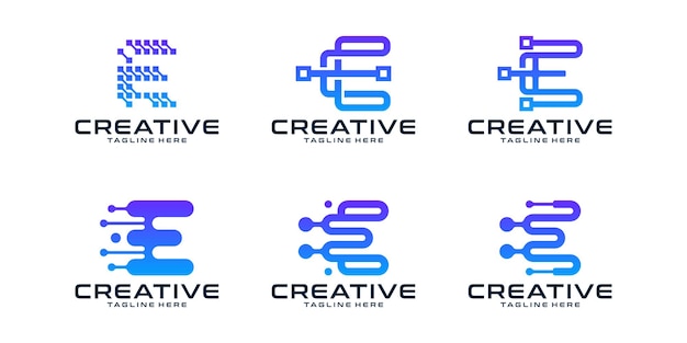 Set of creative letter e modern digital technology logo