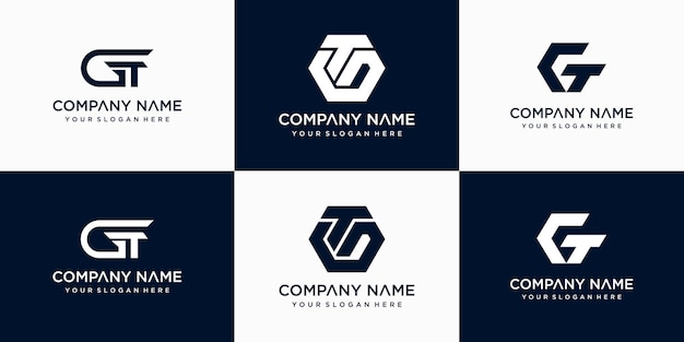 set of creative letter gt logo design template