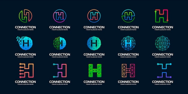 Set di lettera creativa h moderna tecnologia digitale logo. il logo può essere utilizzato per tecnologia, digitale, connessione, società elettrica.