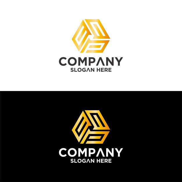 Set of creative letter hexagon letter Pe logo design template premium Premium Vector