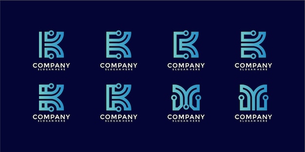 Vector set of creative letter k modern digital technology logo template