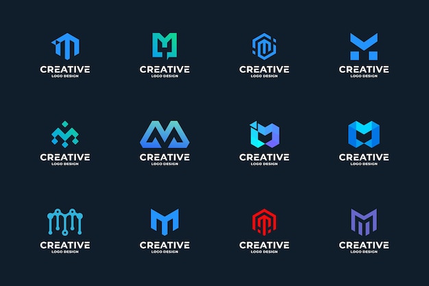 創造的な文字 M ロゴ デザイン テンプレートのセット モダンなグラデーション カラー ロゴタイプ
