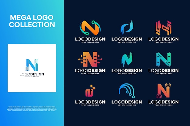 Vettore set di design creativo del logo della lettera n simbolo astratto per la tecnologia digitale