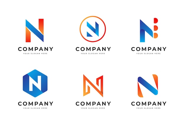 set of creative letter n logo design template collection