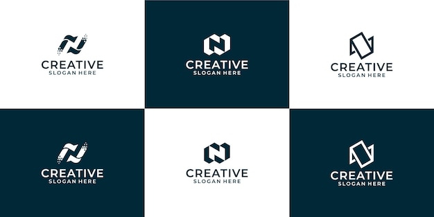 Set di logo della tecnologia lettera n creativa con modello di logo a forma astratta