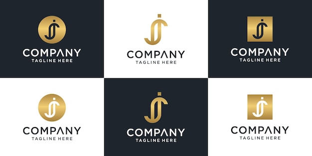 Set of creative letter sj logo design template. for business of luxury, elegant, simple.