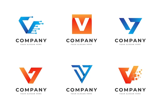 Set of creative letter V logo design template collection