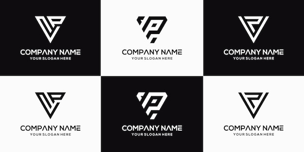 Set of creative letter vp logo design template