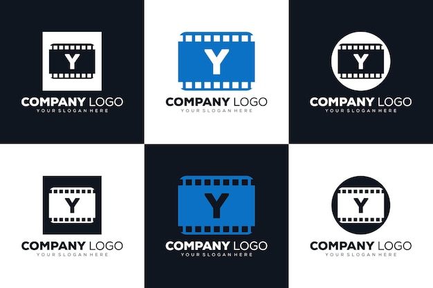 Set of creative letter y initial logo for cinema film and videography design template