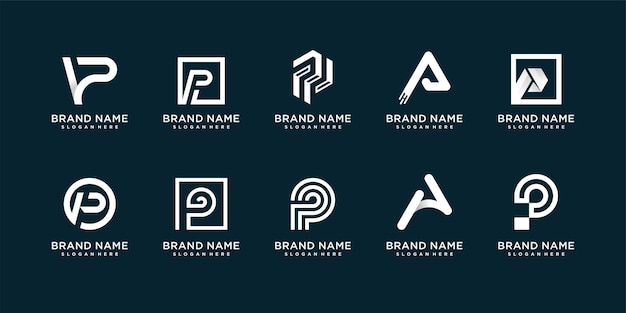 Vector set of creative logo collection with initial p premium vector