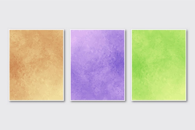 Set of creative minimalist hand painted cards with abstract watercolor 