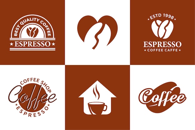 Set di tazza di caffè moderna creativa con fagioli e amore caffè logo vettoriale design