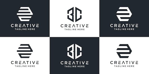 Set of creative monogram 3c logo with hexagon design