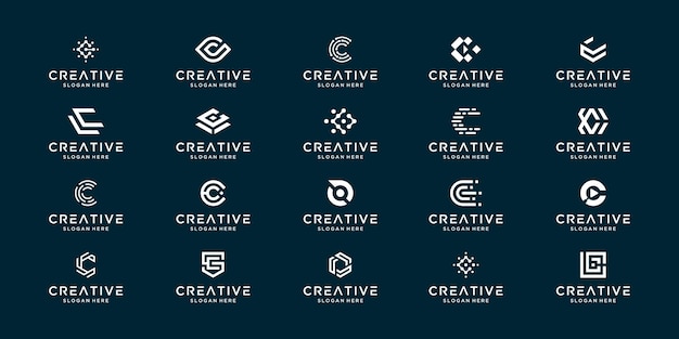 Vector set of creative monogram initial letter c. modern minimal logo design template.