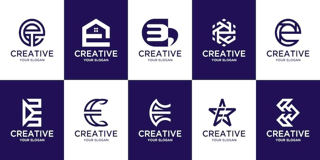 Vector set of creative monogram initial letter f logo template