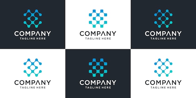 Set of creative monogram initial letter mw tech logo template