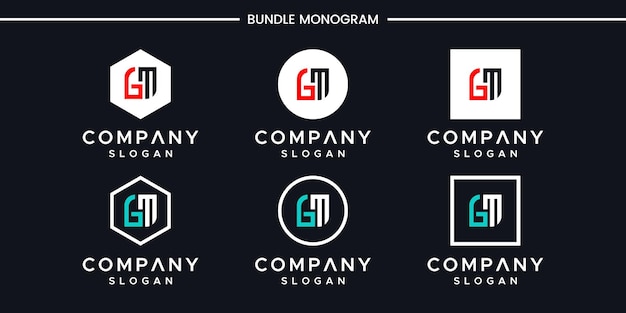 Set di monogramma creativo lettera gm logo design