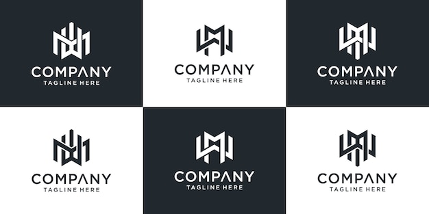 Set of creative monogram letter mw logo design inspiration