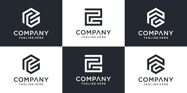 Set of creative monogram letter pg logo template.
