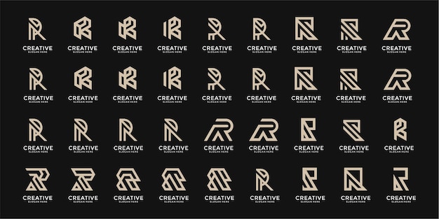 Set di modello di progettazione del logo della lettera r del monogramma creativo