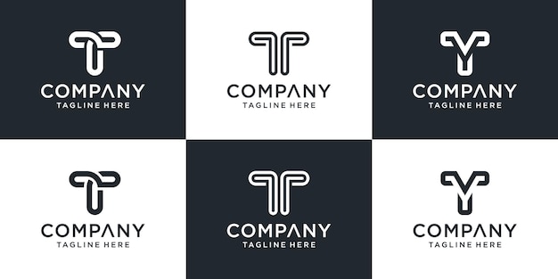 Set of creative monogram letter t logo template.