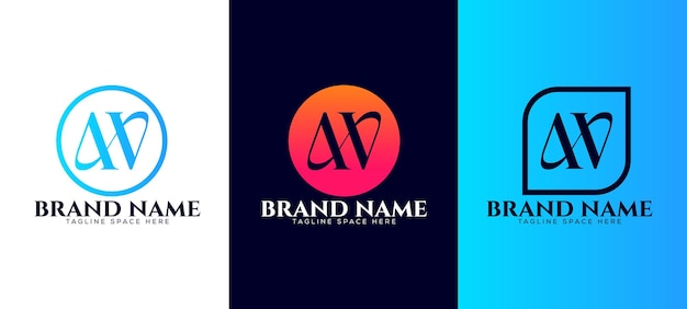Set of creative monogram letter a v logo design template