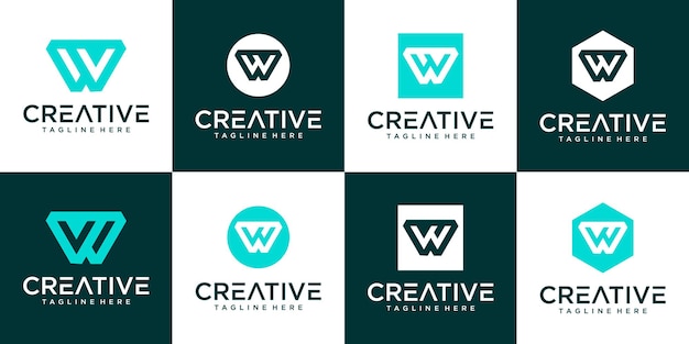 Set of creative monogram letter w logo design Premium Vector