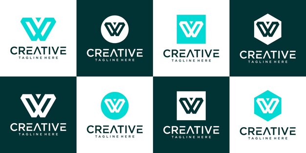 Set di monogramma creativo lettera w logo design vettore premium