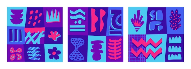 Vector set of creative pattern with hand drawn abstract shapes