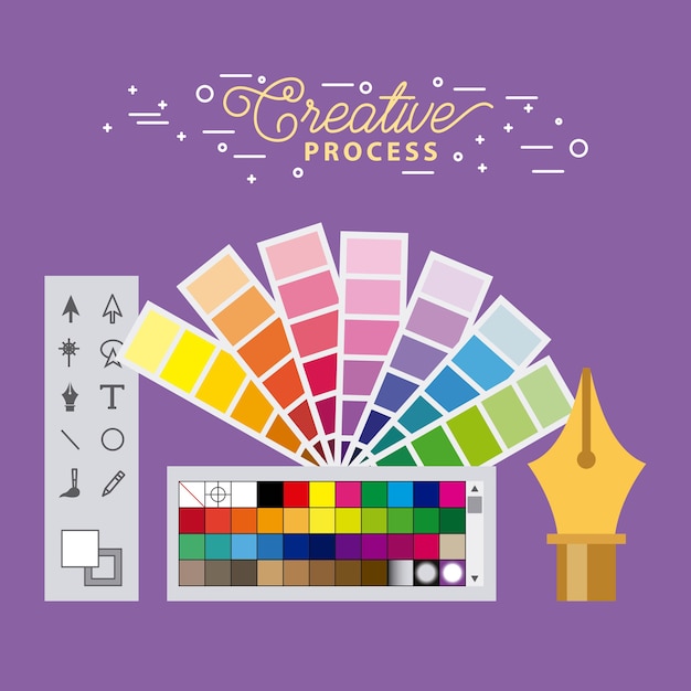 Vector set creative process working tools graphic design