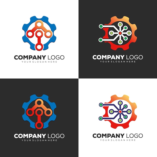 Impostare il modello di logo dell'ingranaggio tecnologico creativo