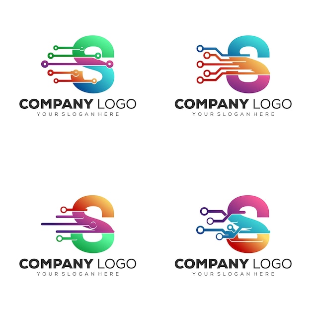set creative tech initial letter S logo design template