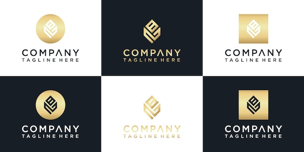 Vector set of creative v monogram logo gold