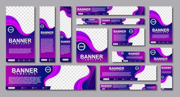 Set of creative web banners of standard size with a place for photos Modern template design