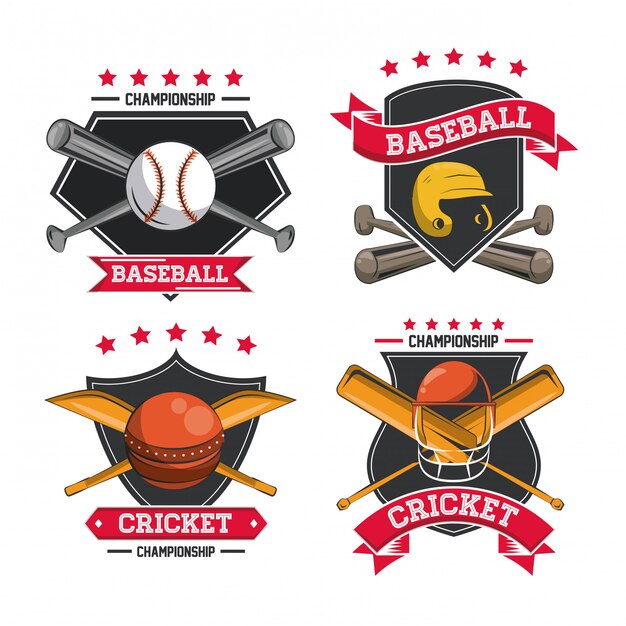 Set of Cricket and baseball emblems collection 