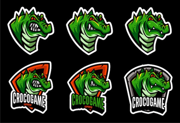 Set crocodile alligator head logo template