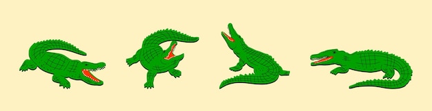 Vector set of crocodiles in flat style vector illustration of hand drawn alligators in retro style natura