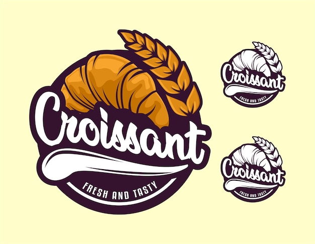 Set croissant bakkerij vector design logo bakken illustratie handgetekende bakkerij met typografie