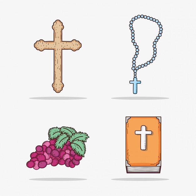 Set cross with rosary and bibble with grape