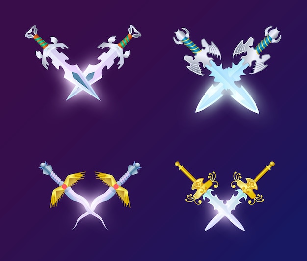 Vector set of crossed magic weapon