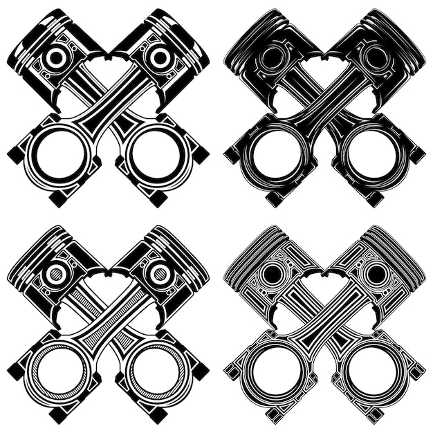 set Crossed pistons icon Automotive engine Monochrome vector illustration