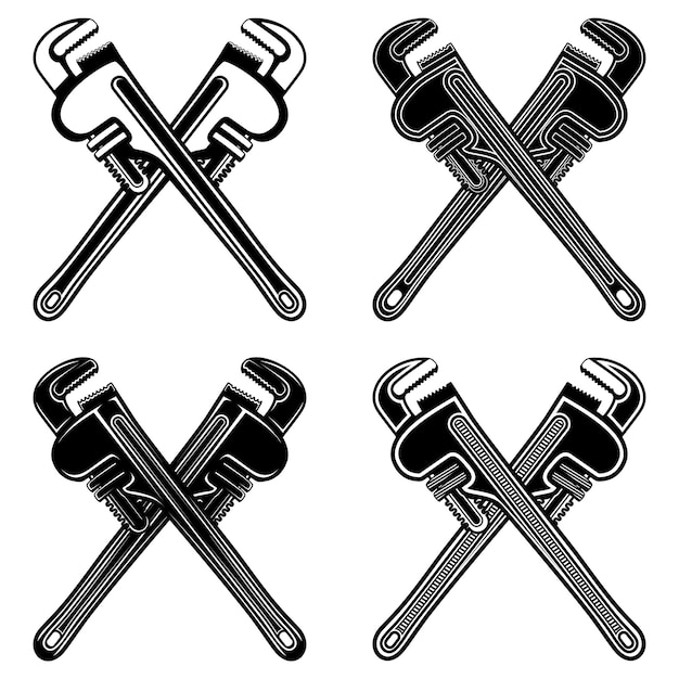 Vector set crossed plumber pipe wrench icon design vector illustration