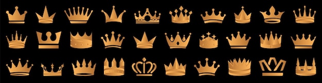 Set of crown icons Golden crown icon collection