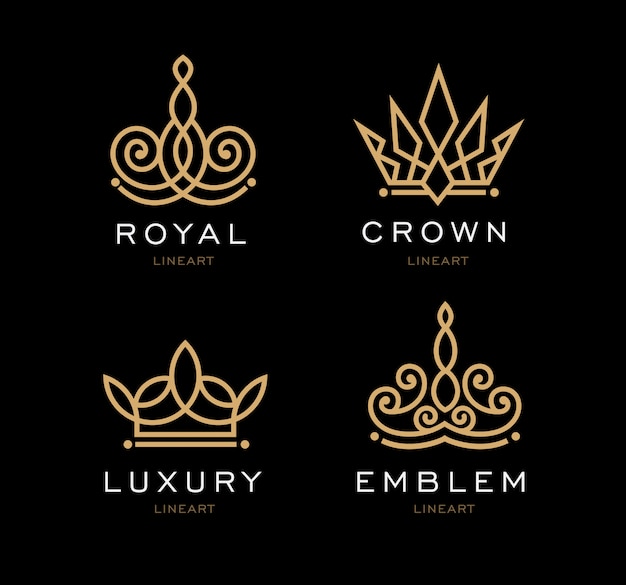 Vector set of crown logo templates. crown design for business company, hotel, boutique, restaurant, invitation, jewellery, letter. hipster, winner logo. award event. real estate monogram design