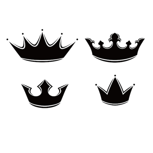 set of crown silhouette luxury royal king element icon sign and symbol