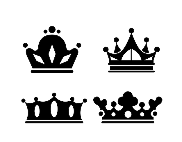 Vector set of crown silhouettes royal family signs and jewelry aristocracy and kingdom coronation poster or