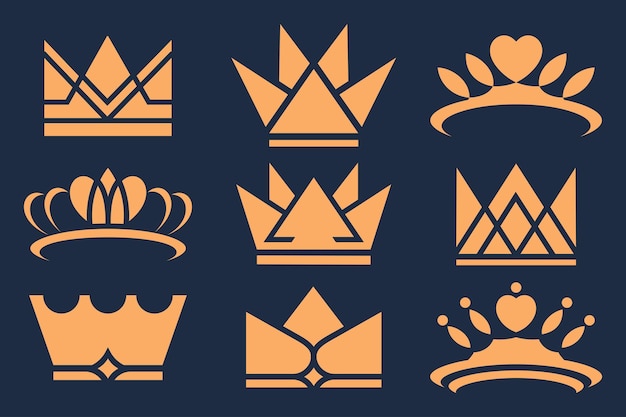 Set of crowns logo design vector Beautiful elegant tiaras for queen and king